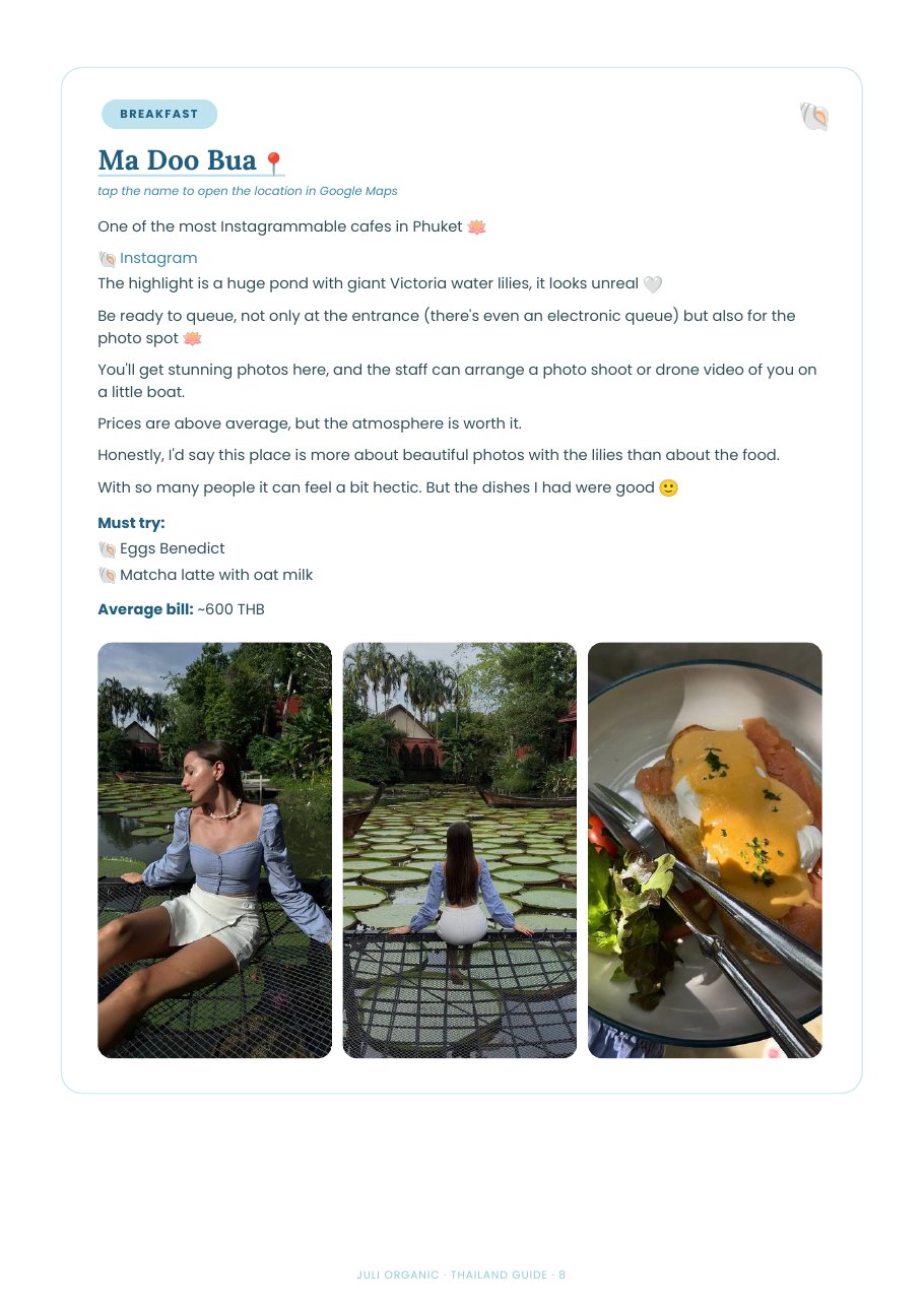 Place card for Ma Doo Bua, an Instagram-worthy cafe in Phuket